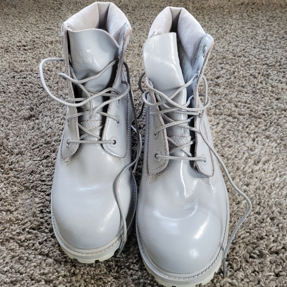Glossy Waterproof Timberlands Gray Kids Size 6 Woman's Size 8